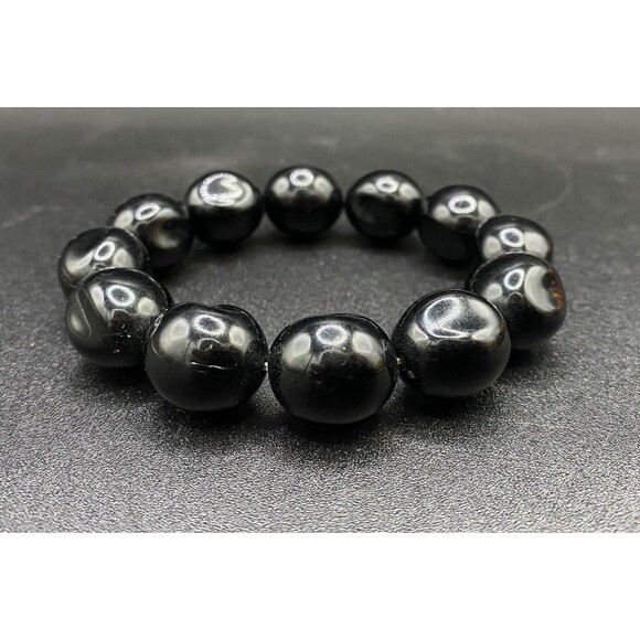 Black Lucite Bauble Bead Stretch Bracelet VINTAGE - Picture 3 of 5